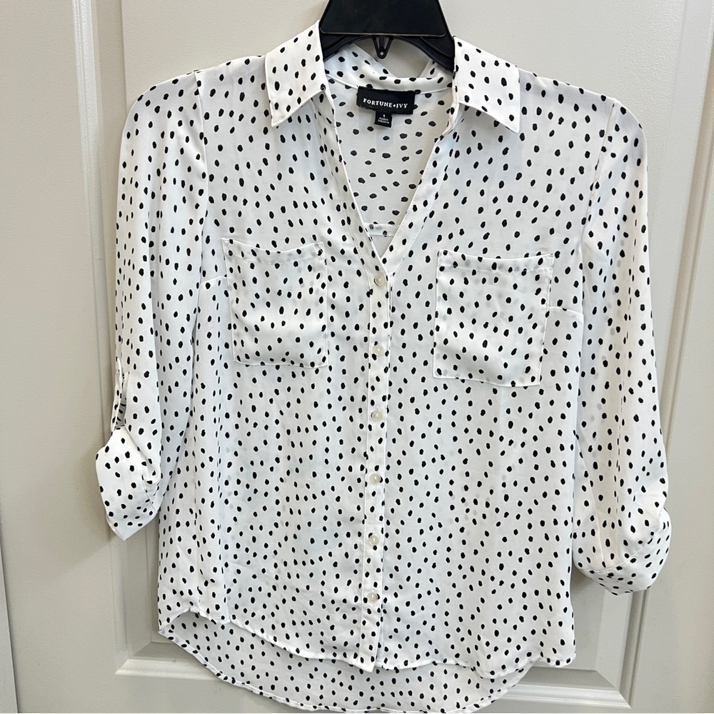 Button Front Roll Tab Sleeve Top